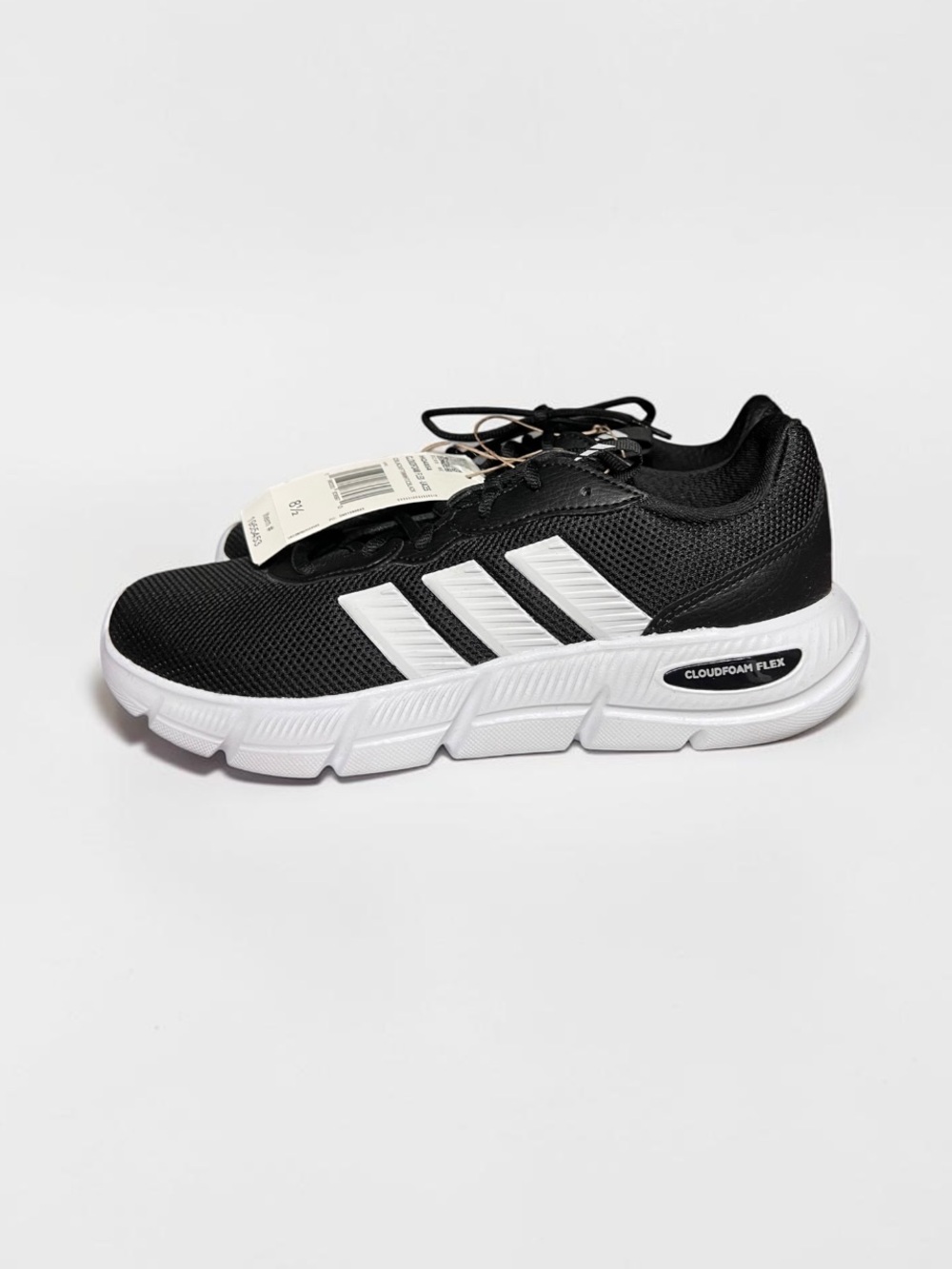 🌻NEW w/tag & Box adidas Cloudfoam Flex Laces Sneakers Black White 3-Stripes 8.5